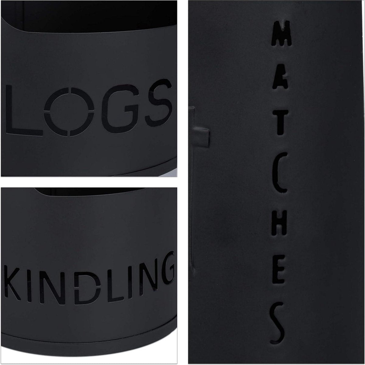 Firewood Storage - Wood Storage 3-piece log basket for firewood kindling - black metal - Ø 37/19 / 65 cm