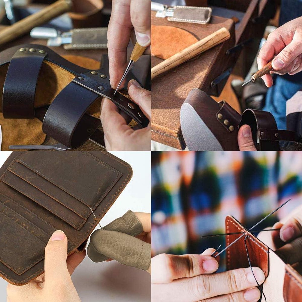 336-delige leervakgereedschapset - doe-het-zelf leervakset met drukknopen - leerpons, handwerkboor, slijpen, naaien, stiksels, stempelen, snijwerk