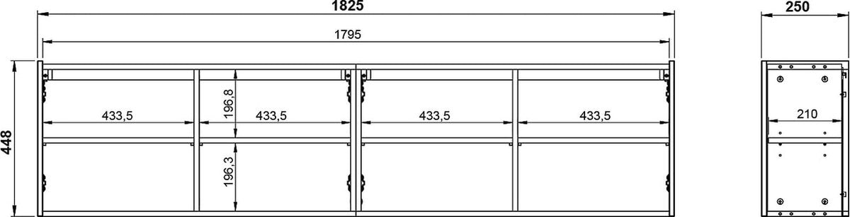 TV-meubel Lowie Wit - Breedte 183 cm - Hoogte 45 cm - Diepte 25 cm - Met planken - Met openslaande deuren