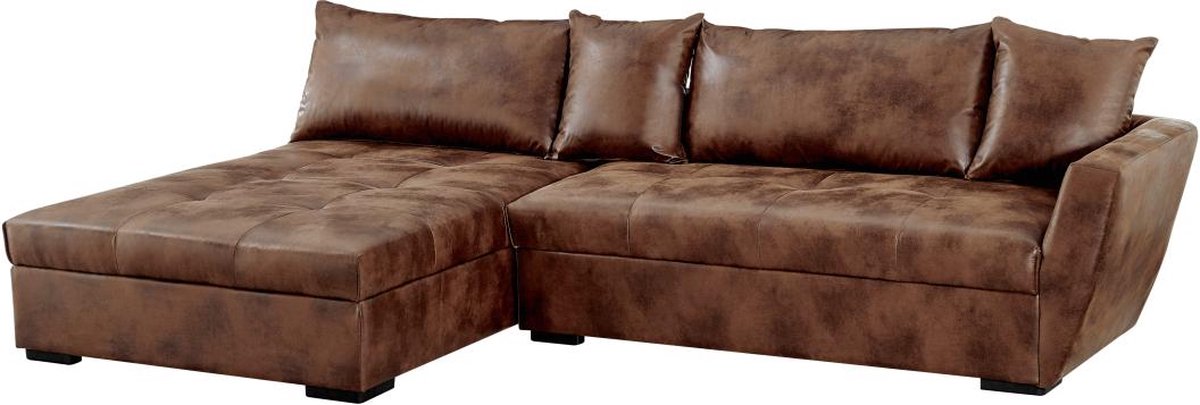 Vente-unique Corner sofa bed with left corner in brown aged microfibre ROMANE II W 274 cm x H 85 cm x D 168 cm