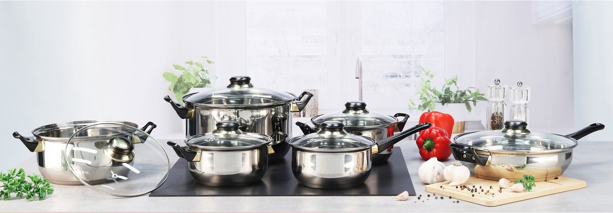 RVS pannenset / RVS pannen met deksels 12-delig - pannen - Koken - Keukengerei kookset