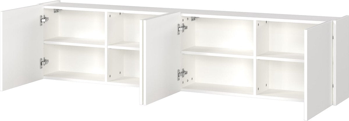 TV-meubel Lowie Wit - Breedte 183 cm - Hoogte 45 cm - Diepte 25 cm - Met planken - Met openslaande deuren