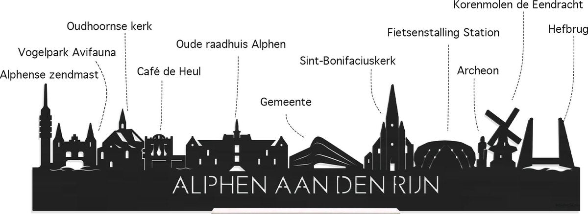 Skyline Alphen aan den Rijn Eikenhout - 80 cm - Woondecoratie - Wanddecoratie - Meer steden beschikbaar - Woonkamer idee - City Art - Steden kunst - Cadeau voor hem - Cadeau voor haar - Jubileum - Trouwerij - WoodWideCities