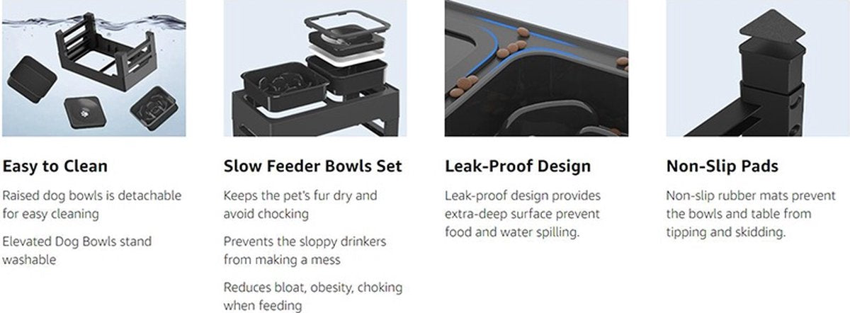 Dog food bowl - stainless steel bowl - drinking bowl - leakproof - anti-spill - gluttony - reduced slobbering - black