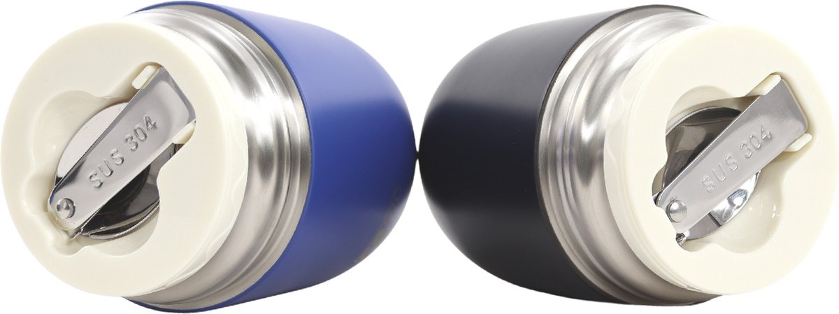 Thermos voedselcontainer met lepel - Thermoskan - Thermosbeker voor het meenemen van eten - Voedselcontainer voor soep, noodles, babyvoeding, havermout, ijs en meer! - Yoghurtbeker to go - Blauw en Zwart - 420ml