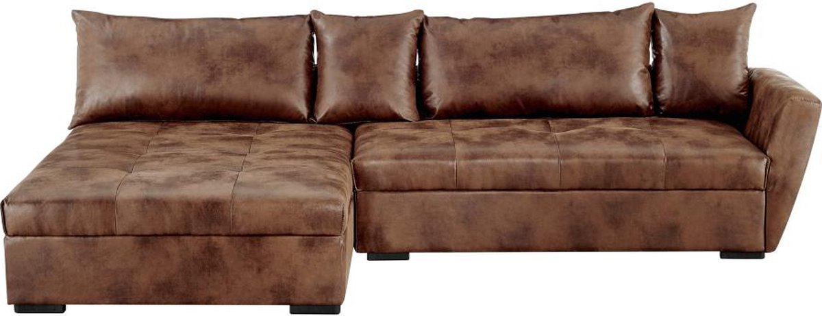 Vente-unique Corner sofa bed with left corner in brown aged microfibre ROMANE II W 274 cm x H 85 cm x D 168 cm