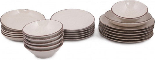 Asir Serviesset - Dinerset (24 Stuks). Room - Serveerbord: 25x25x3 cm (6 stuks) Diep bord: 21x21x4 cm (6 stuks) Kom: 16x16x5,5 cm (6 stuks) Dessertbord: 21x21x2,5 cm (6 stuks) 100% PORSELEIN