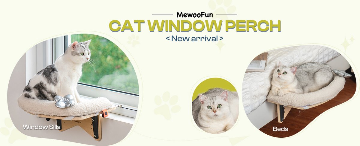 Mewoofun Duurzame Katten Hangmat Raambevestiging Met Zachte Kussenmat Voor Katten Binnenshuis Biedt Een Stabiele Lig- Zitplek Voor Uw Kat