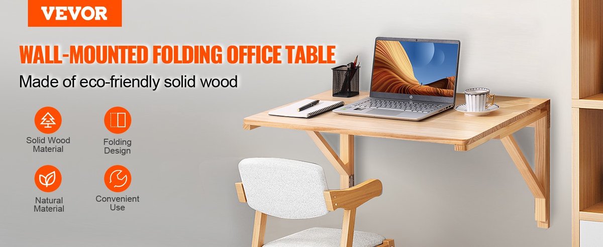 EliteNest® - Opvouwbare Wandtafel - Klaptafel - Ruimtebesparend Bureau - Draagkracht 45 kg - Massief Hout 80x60cm - Muurbevestiging - Inklapbaar - Zwevend - Werkblad - Eettafel - Multifunctioneel