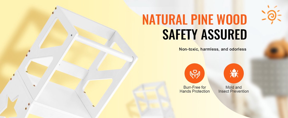 EliteNest® - Peuter Opstapje - Natuurlijk Dennenhout - Keukenopstapje voor Kinderen - Badkamer & Aanrecht - Stevig "A"-Frame - 68 kg Draagvermogen