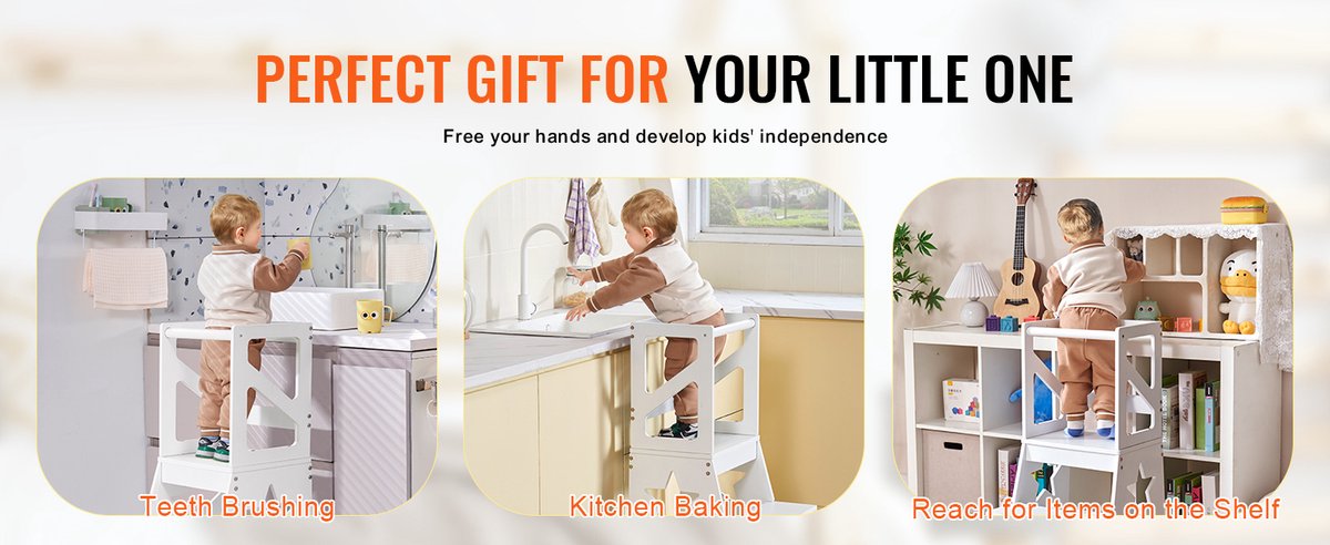 EliteNest® - Peuter Opstapje - Natuurlijk Dennenhout - Keukenopstapje voor Kinderen - Badkamer & Aanrecht - Stevig "A"-Frame - 68 kg Draagvermogen