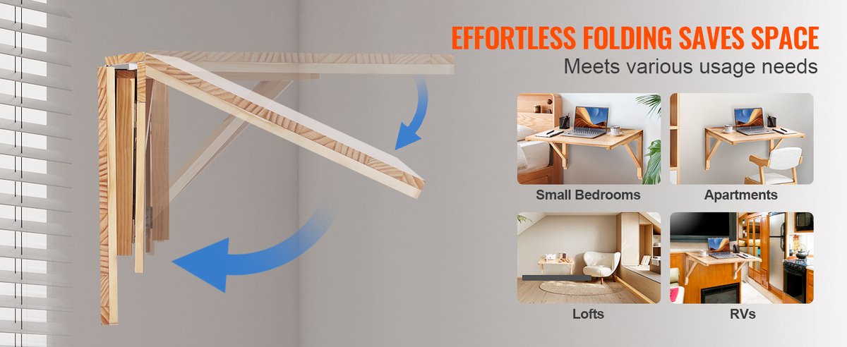 EliteNest® - Opvouwbare Wandtafel - Klaptafel - Ruimtebesparend Bureau - Draagkracht 45 kg - Massief Hout 80x60cm - Muurbevestiging - Inklapbaar - Zwevend - Werkblad - Eettafel - Multifunctioneel