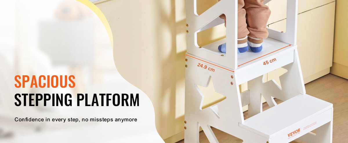 EliteNest® - Peuter Stapkruk - Natuurlijk Dennenhout - Kinderkeukenkruk - Badkamer & Aanrecht - Stevig "A"-Frame - 68 kg Draagvermogen