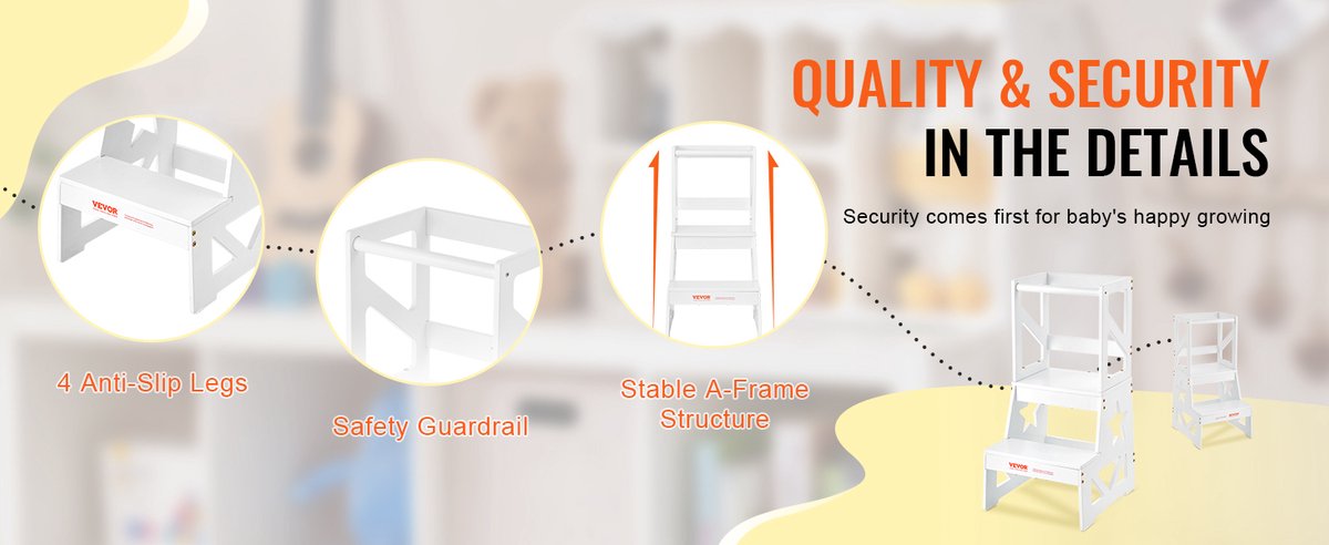EliteNest® - Peuter Opstapje - Natuurlijk Dennenhout - Keukenopstapje voor Kinderen - Badkamer & Aanrecht - Stevig "A"-Frame - 68 kg Draagvermogen