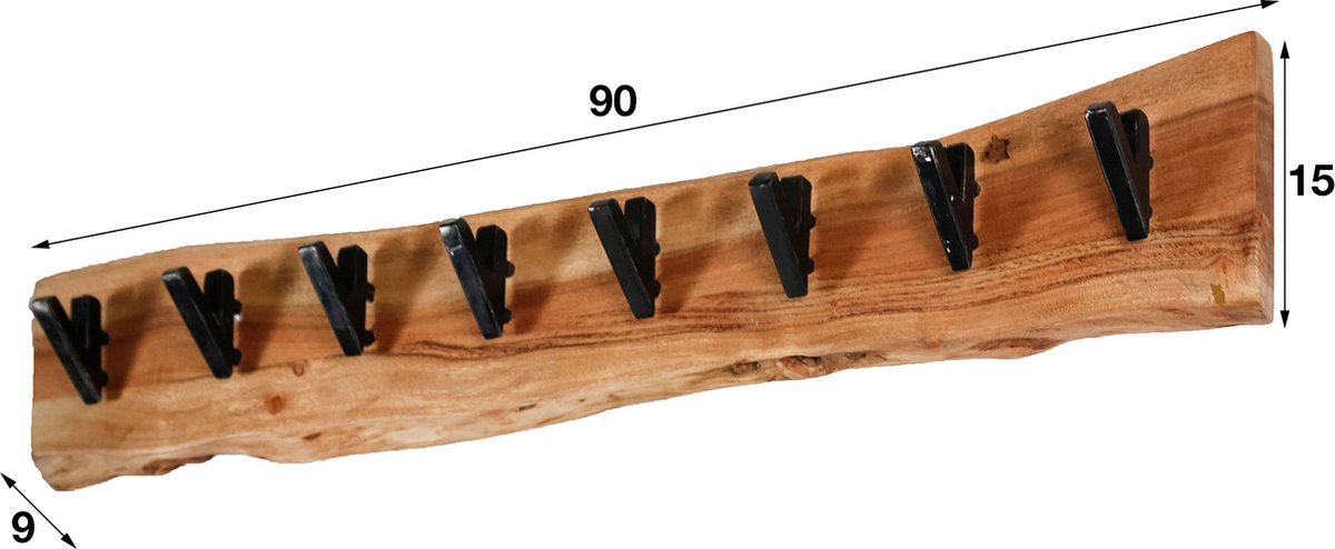 Kapstok Edge | 8 haken | bruin / zwart | hout / metaal | 90 x 15 cm | hal | modern design