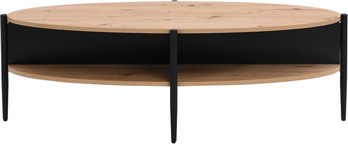 Salontafel met 4 nissen van MDF en metaal - Licht naturel en zwart - EVARO L 125 cm x H 39 cm x D 65 cm