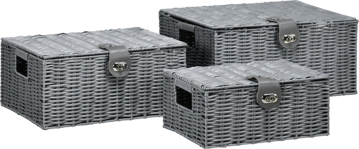 Storage basket with lid - Storage box - Storage baskets - Storage bins - Grey - 35.5 cm x 28.5 cm x 18 cm