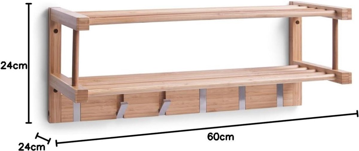 Wall coat rack made of bamboo 60 x 24 x 24 cm - HTML content needed coat rack hanging with shelf