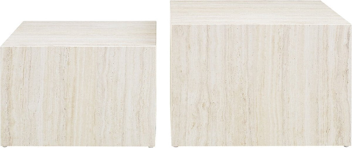 Salontafel set Jip Travertin - MDF - Vierkant - 58x58cm - Hoogte 40 cm