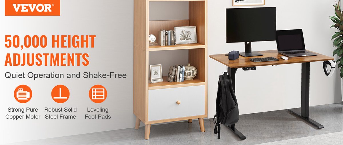 EliteNest® - Zit-sta bureau elektrisch - In hoogte verstelbaar - Geheugenstanden - Digitaal display - Antibotsing & Kinderslot - Kabelbeheer - Modern & duurzaam design - 140 cm x 70 cm