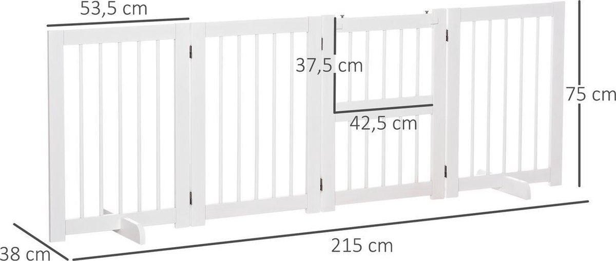 Hondenhek - Hondenhek - Hondenbarrière - XXL - Traphekje zonder boren - Traphek - BxH 215 x 75 cm - Wit