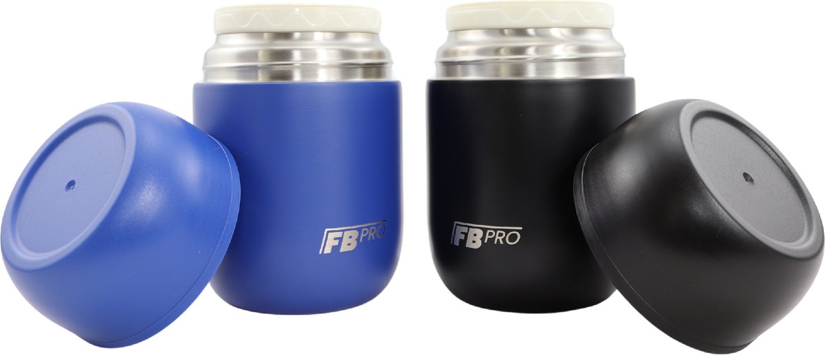 Thermos voedselcontainer met lepel - Thermoskan - Thermosbeker voor het meenemen van eten - Voedselcontainer voor soep, noodles, babyvoeding, havermout, ijs en meer! - Yoghurtbeker to go - Blauw en Zwart - 420ml