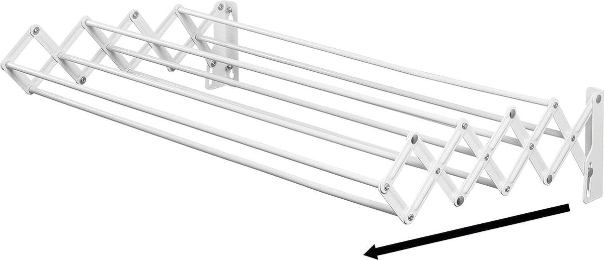 Metal clothes rail - Retractable washing line - Space-saving wall-mounted foldable drying rack - White