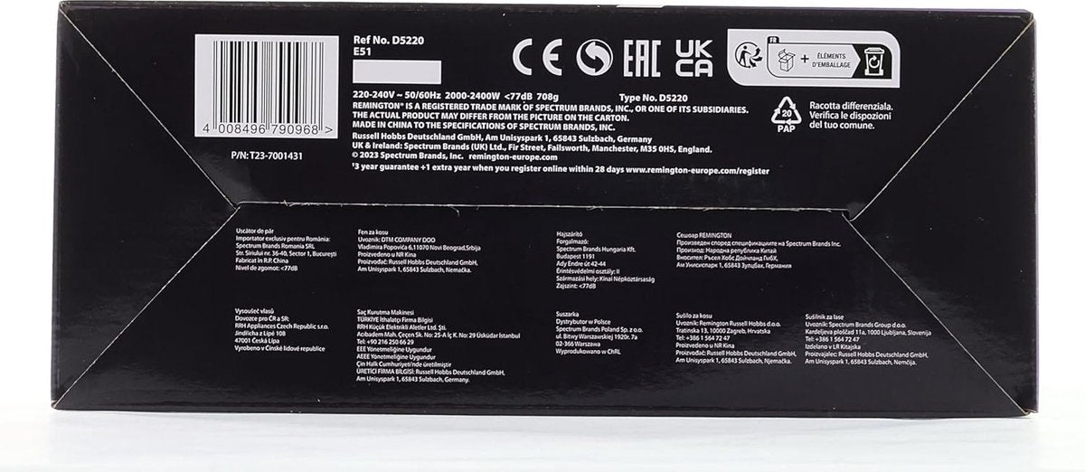 Föhn - Pro air turbo - Ionengenerator technologie - 2400W - 90km per uur blaaskracht - Met Diffuser - Keramiek - 3 warmtestanden - 2 snelheden - Voor pluiziger haar - Zilver -