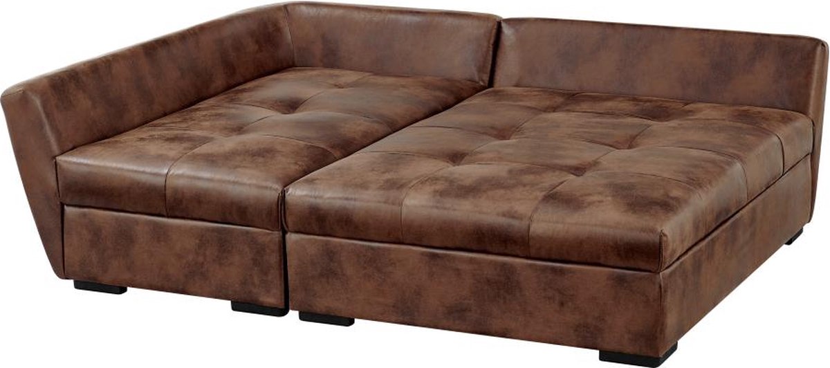 Vente-unique Corner sofa bed with left corner in brown aged microfibre ROMANE II W 274 cm x H 85 cm x D 168 cm