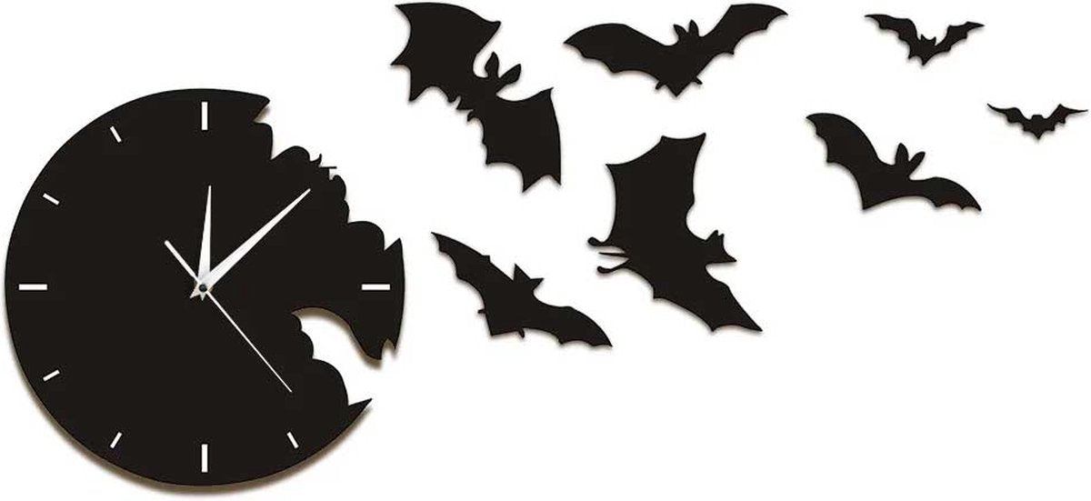 Vleermuisklok 60 x 30 CM - Horloge - Vampier - Halloween - Gothisch