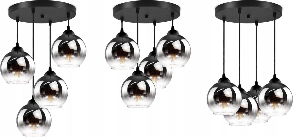 Industrial Pendant Lamp for Living Room, Dining Room - 4-light spheres - Smoke Graphite Glass