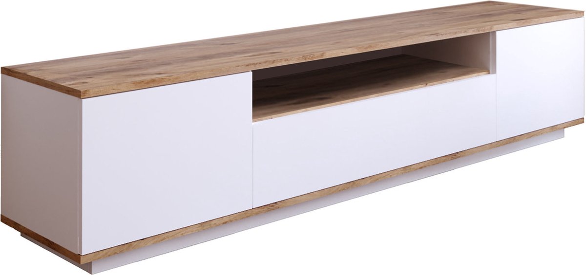 TV meubel wit met hout - eiken & wit - 180x44,6x44,5cm - tv-meubel hout - tv-meubel wit
