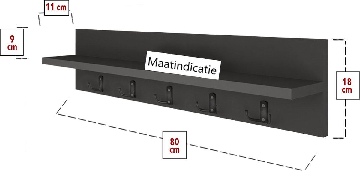 Kapstok 5x2 haken - wandkapstok - industrieel - grijs - metaal - 80cm - design - kapstok
