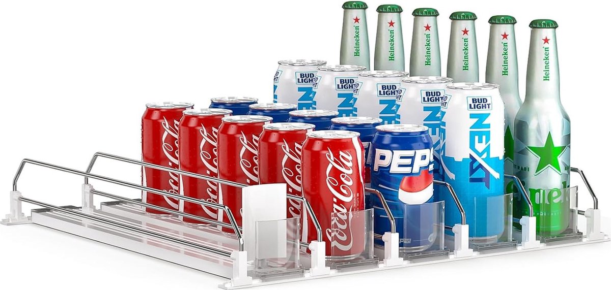 Self-sliding can organizer, refrigerator organizer, can dispenser, refrigerator, automatic refrigerator organizer with adjustable width, for drinks, beer, soda (holds 25 cans, white)