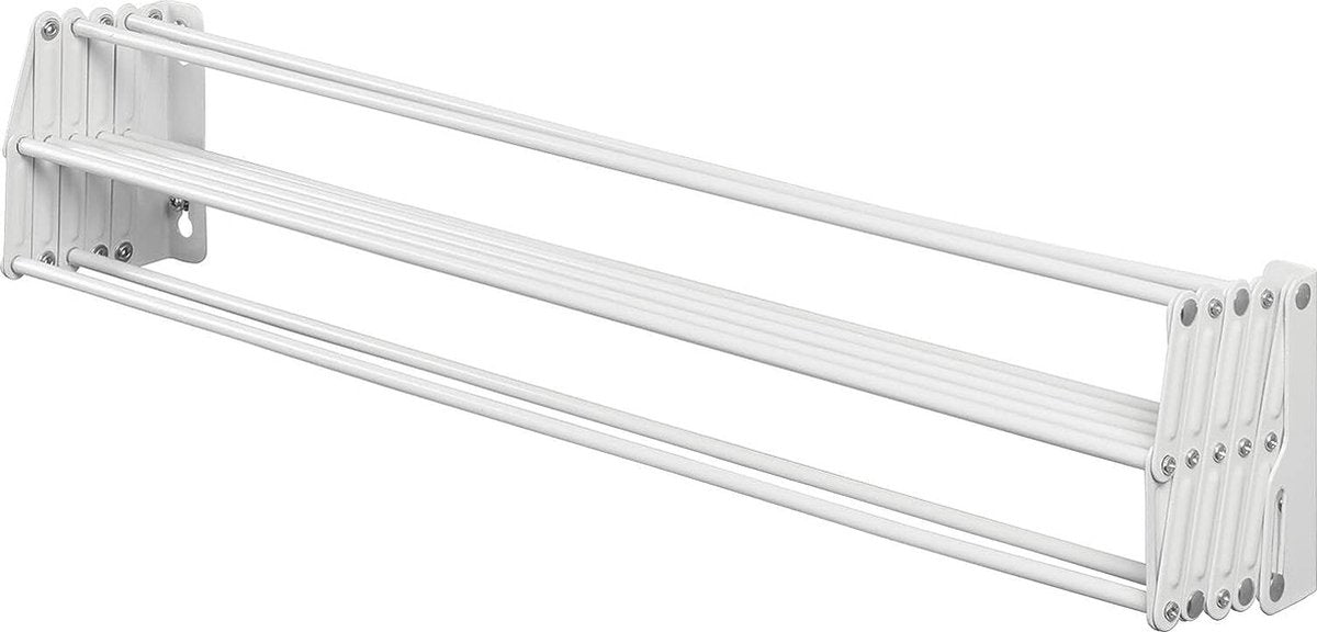 Metal clothes rail - Retractable washing line - Space-saving wall-mounted foldable drying rack - White