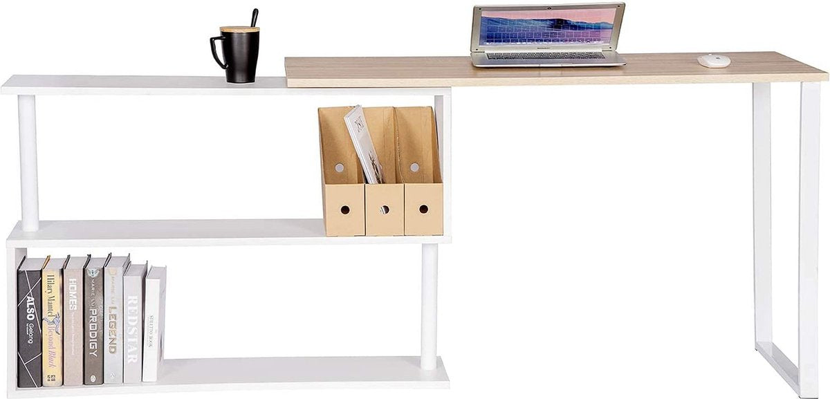 Desk TS65hei Corner Desk Corner Combination Computer Table Desk Work Table PC Laptop Table with Shelves, 120x100x74cm (WxDxH), MDF, Light Oak