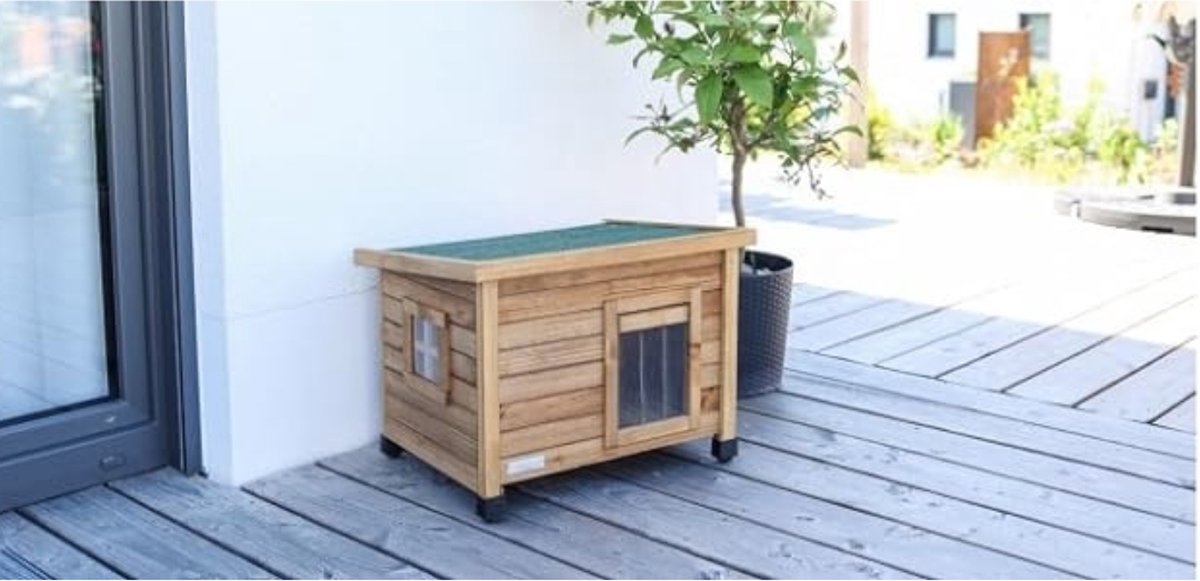 Kattenren - Kattenhuis - Kattenverblijf buiten - Bruin - Kattenhuis voor buiten - Kattenhuisje buiten - Kattenhok buiten