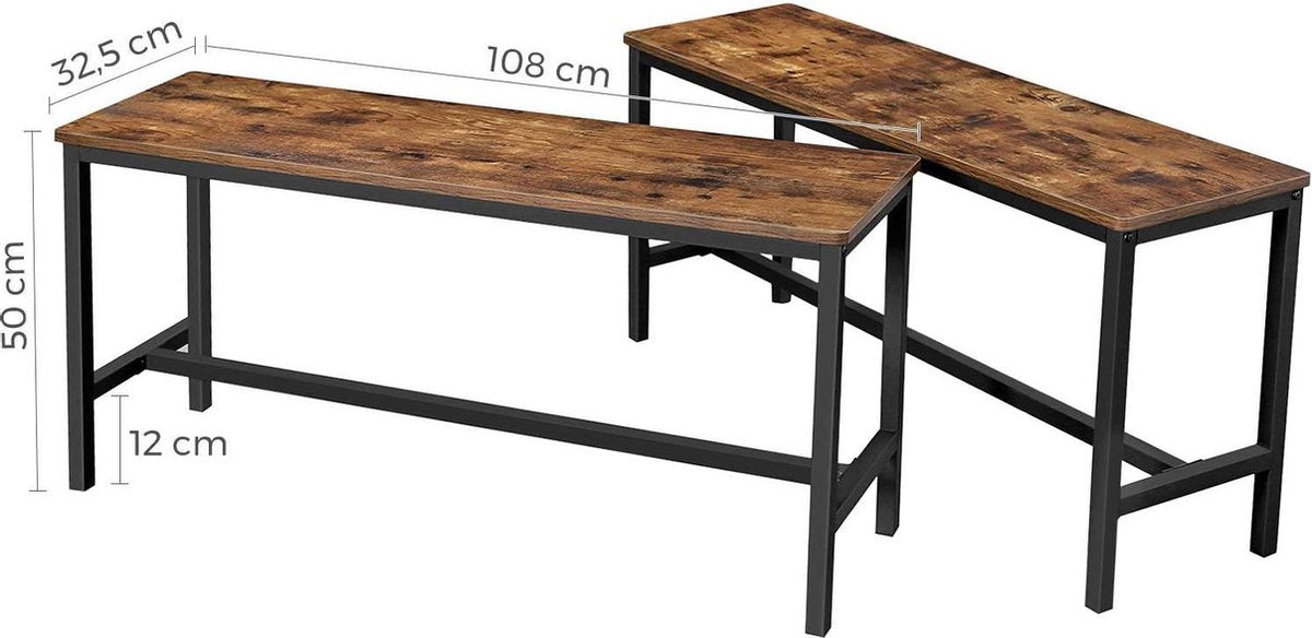 Benches for dining table - set of 2 - kitchen benches - 108 x 32.5 x 50 cm - vintage brown/black