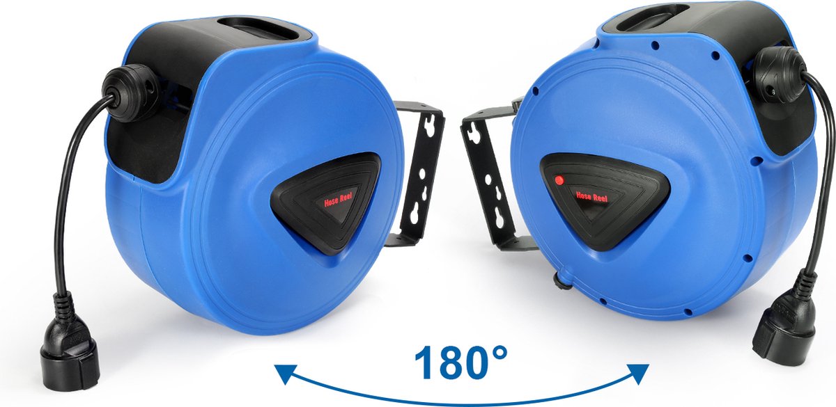 Automatische kabelhaspel 20m, 180° draaibaar met muurbeugel, automatisch oprollen en afrollen van de kabel, stroomkabel - Enkel Gat