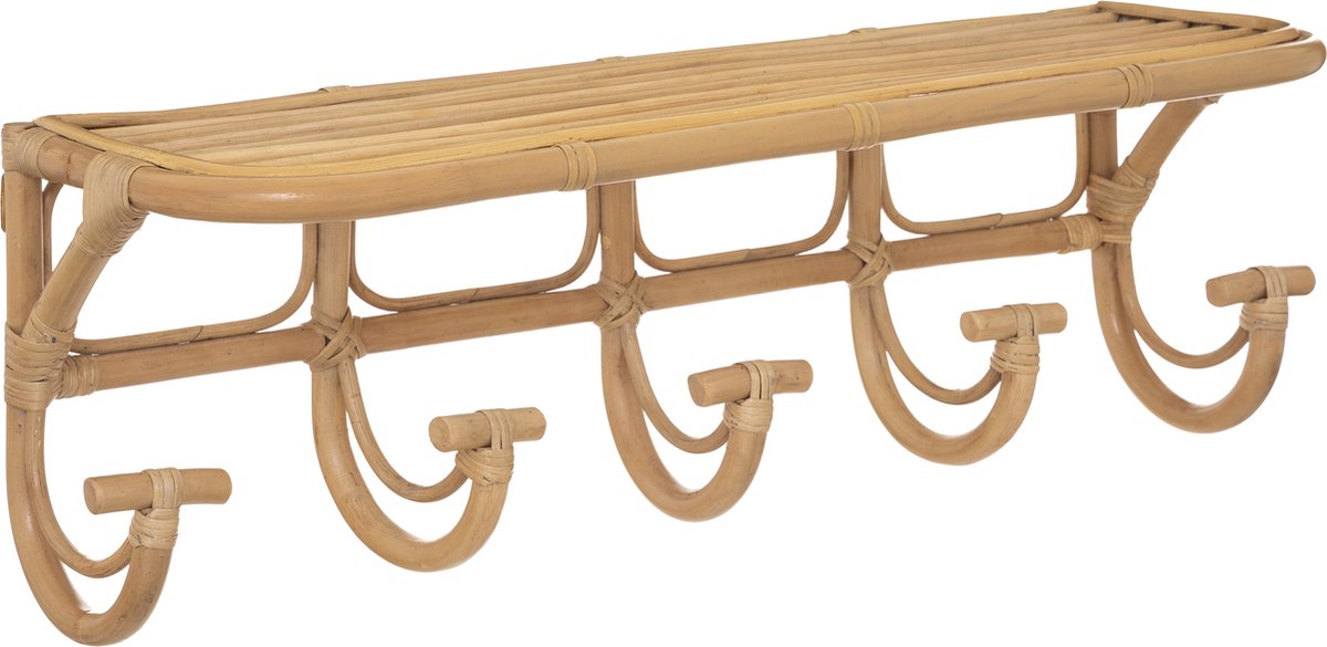Aoni wandrek met kapstok 5 haken - Rotan - 80 x 25 x H25 cm