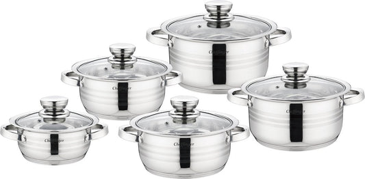 Cheffinger Kookpannen - Pannenset inductie 10-delig - Glazen Deksel - RVS