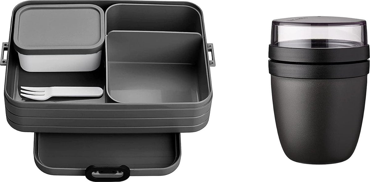 Broodtrommel lunch to go-set, incl. lunchbox, grote broodtrommel met bento box, lunchbox voor kleine snacks en restjes, broodtrommel voor volwassenen, eetbox met vakken