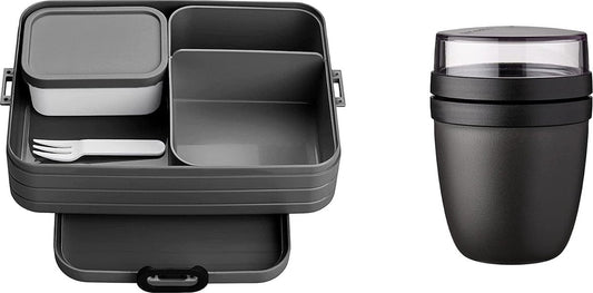 Broodtrommel lunch to go-set, incl. lunchbox, grote broodtrommel met bento box, lunchbox voor kleine snacks en restjes, broodtrommel voor volwassenen, eetbox met vakken