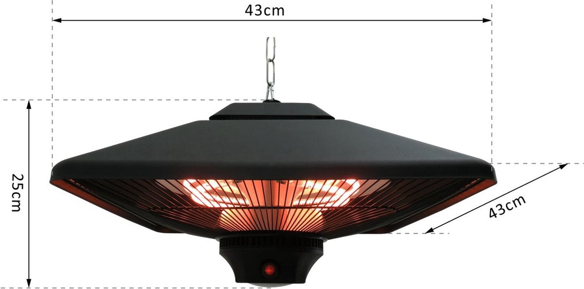 Terrasverwarmer met afstandsbediening - Heater - Terrasheater - 2000 Watt - Zwart