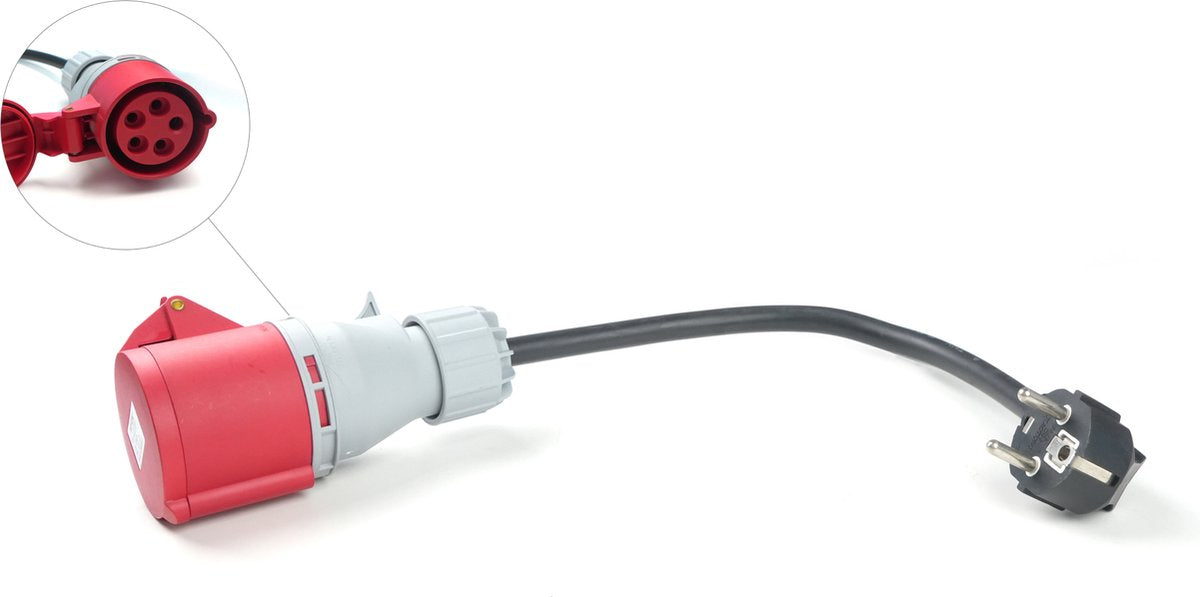 Adapter CEE rood 3x16A (Vrouwelijk) naar Schuko (Mannelijk) 230V AC