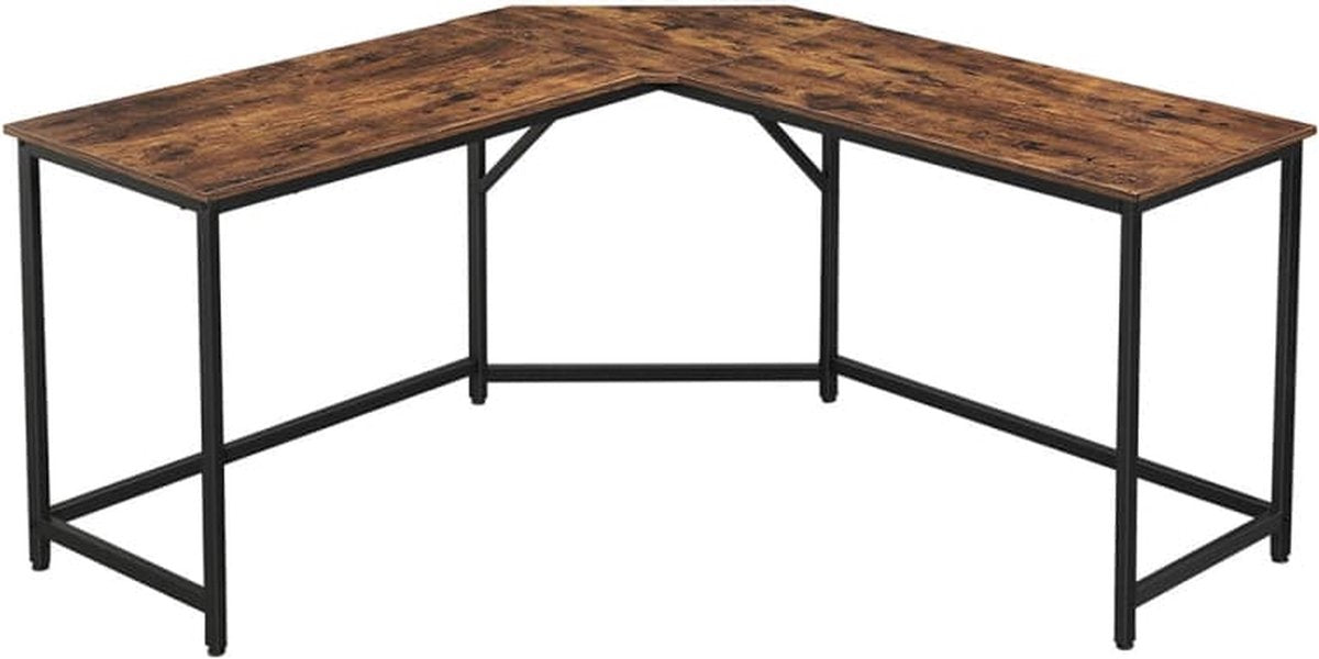 Mazazu Computerbureau - Bureau - Hoekbureau - Laptoptafel - Vintage - Hout/Metaal - Bruin/zwart - 149x50x75