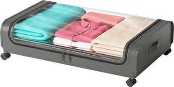 YOLO SHOP®-opbergbox onder bed-2 Pack-met Wielen Deksel Rolling Metalen Frame Onderbed Containers Clear Venster- Opbergtas Doos Organisatie Thuis