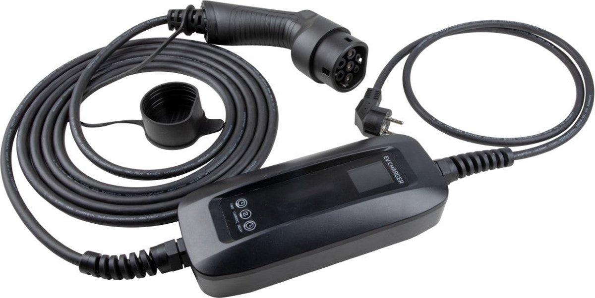 Besen Mobiele Lader LCD Zwart Type 2 naar Schuko - Uitgestelde lading en geheugenfunctie - 5 meter