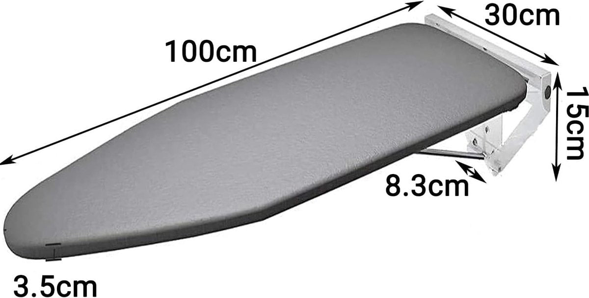 Strijkplank, wandmontage, inklapbare strijkplank, 90 graden draaibaar, wandstrijkplank, inklapbaar, met katoenen overtrek, ruimtebesparend, hittebestendig, 1070 mm x 300 mm x 35 mm