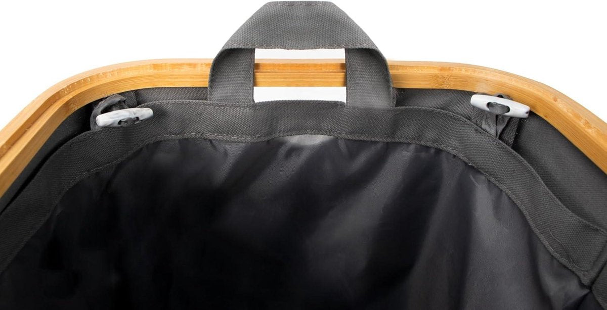 Donkere Wasmand met Deksel 2 Vakken 150 Liter Bamboestof Grijs - Grote XXL Wasmand - Donkergrijs Antraciet - Wasverzamelaar - Waspoef - Laundry Basket met Deksel - Wasgoed Sorteerder